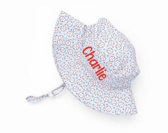 Monogrammed Baseball Print Sunhat, Personalized Bucket Hat