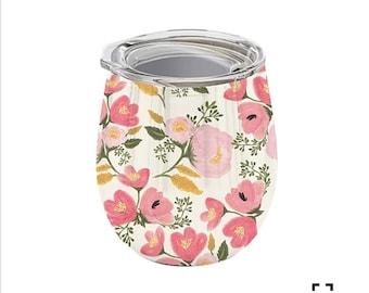 Monogrammed/Personalized Floral Stainless Steel Tumbler/Cup, Floral Cup, Bridesmaid cups, Coffee Cup, Stainless Steel Cup, Wine Tumbler