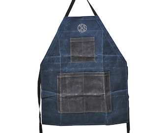 Monogramowany fartuch kuchenny w kolorze łupkowym i oliwkowym, fartuch kuchenny dla dorosłych, fartuch kuchenny dla mężczyzn, fartuch użytkowy, fartuch do prac stolarskich, fartuch do grillowania