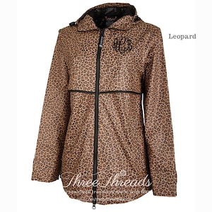 Monogrammed Leopard Print Charles River Rain Jacket, Women&#39;s Jacket, Rain Jacket - Monogrammed Left Chest