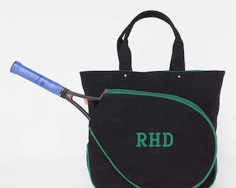 Monogrammed Black and Emerald Tennis Tote, Tennis