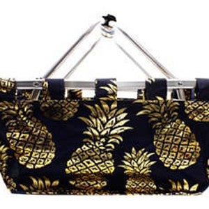 Monograma/Personalizado Navy con Gold Pineapple Market Tote, Cesta de Mercado, Regalo de Mujer