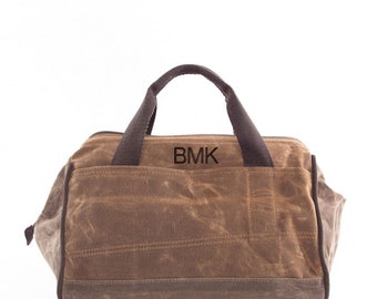 Monogrammed Khaki Waxed Canvas Tool Bag, Men's Tool Bag, Men's Gift
