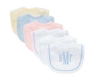 Monogrammed/Personalized Baby Boy and Girl Picot Trim Bibs