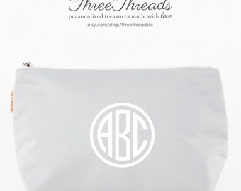 Monogrammed Grey Makeup Bag, Zippered Bridesmaid Gift