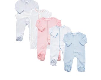 Monogrammed/Personalized Baby Boy and Girl Picot Trim Footies