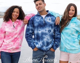 Gemonogrammeerd Charles River Tie-Dye Quarter Zip Sweatshirt / Pullover, Sweatshirt voor dames, Quarter Zip
