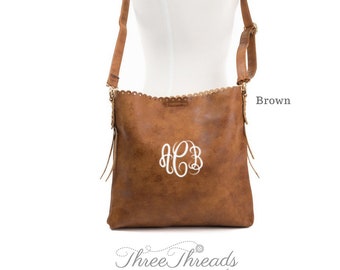 モノグラム/パーソナライズされたブラウンアイレットスカラップクロスボディ、バッグインバッグ、モノグラム財布、ブラウンクロスボディ、女性用ギフト