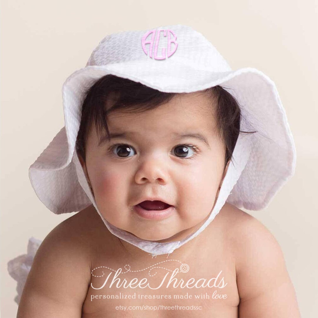 Baby Girl Baby Sun Hat Monogrammed White Seersucker Sunhat