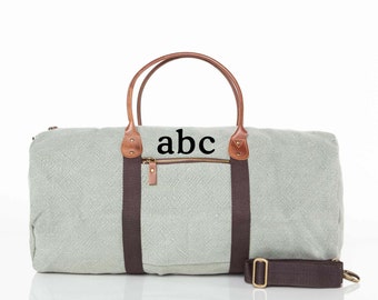Monogrammed Gray Jute Round Duffel, Duffel Bag, Monogrammed Overnight Bag, Women's Gift, Bridesmaid's Gift, Canvas Bag, Jute Weekender