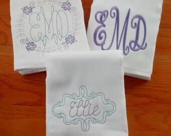 Personalized Baby Girl Burp Cloths, Monogrammed Floral Set of 3