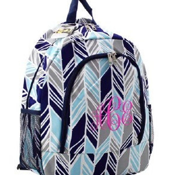 Monogrammed/Personalized Grey and Blue Chic Backpack/Bookbag, Diaper Bag, Preschool Bag, Backpack