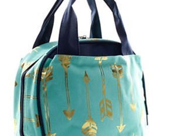Monogrammed/Personalized Mint/Gold Arrow Lunch Tote/Bag