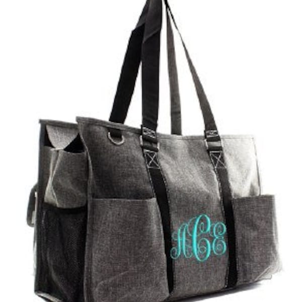 Monogrammed/Personalized Grey Utility Tote/Tote Bag, Beach Bag, Diaper Bag, Women's Gift