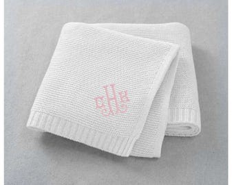 Monogrammed/Personalized White and Light Blue Baby/Toddler Blankets