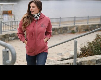Monogrammed Charles River Washed Red Full Zip Hoodie, Women's Hoodie, Women's Jacket