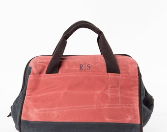 Monogrammed Red Waxed Canvas Tool Bag, Tool Tote, Corporate Gift