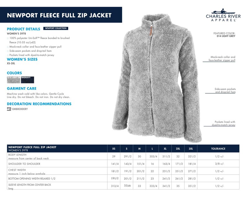 Monogrammed Charles River Sherpa Full Zip Jacket, Women's Jacket, Navy Sherpa Jacket, Grey Sherpa Jacket, Navy Jacket, Grey Jacket image 4