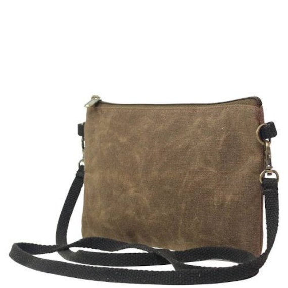 Brown Monogrammed Waxed Canvas Crossbody Clutch Brown Purse - Etsy