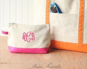 Monogrammierte Canvas Schminktasche, Schminktasche mit Reißverschluss, Brautjungfern Geschenk, Frauen Geschenk