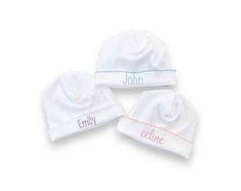 Monogrammed/Personalized Baby Boy and Girl Picot Trim Hats