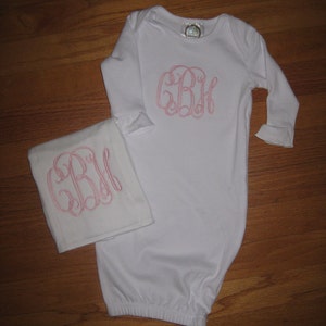 Monogrammed Baby Girl Gown and Burp Cloth Set
