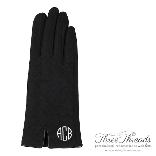 Monogrammed/Personalized NAVY Size Small Quilted Gloves, Women's Gloves, Women's Gift, Touchscreen gloves