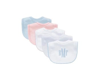 Monogrammed/Personalized Baby Boy and Girl Picot Trim Bibs