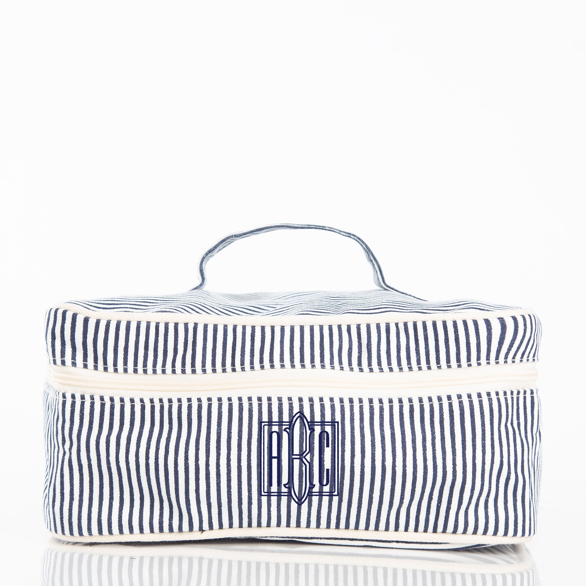 Gestreifte Schminktasche mit Monogramm, Schmucktasche, Schminktasche mit Reißverschluss, Geschenk Brautjungfer, Geschenk für Frauen