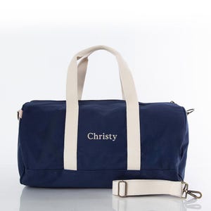 Monogrammed Navy Canvas Sports Duffel Bag, Overnight Bag, Luggage, Gift