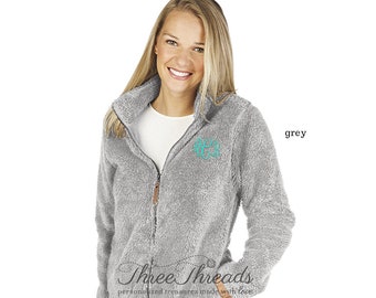 Monogrammed Charles River Sherpa Full Zip Jacket, Women's Jacket, Navy Sherpa Jacket, Grey Sherpa Jacket, Navy Jacket, Grey Jacket