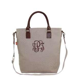 Monogrammed Jute Canvas Travel Tote, Beach Bag, Teacher Bag, Women&#39;s Gift, Overnight Bag