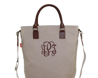 Monogrammed Jute Canvas Travel Tote, Beach Bag, Teacher Bag, Women's Gift, Overnight Bag