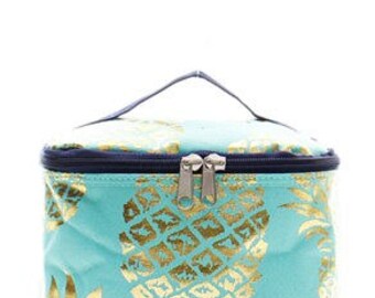Monogrammed Mint Cosmetic Bag with Gold Pineapple, Bridesmaid Gift