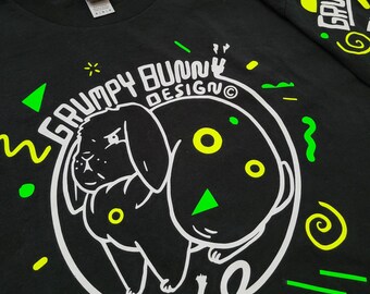 Grumpy Bunny T (black/yellow/green) M