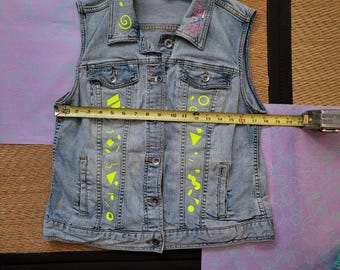 Grumpy Bunny recycled denim vest (holo/ neon yellow) womens L