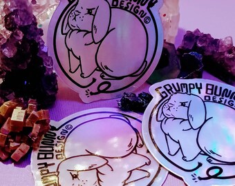 Grumpy Bunny sticker (holo stencil design) 2in