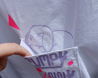 Grumpy Bunny Pocket T (white/pink/purple) S