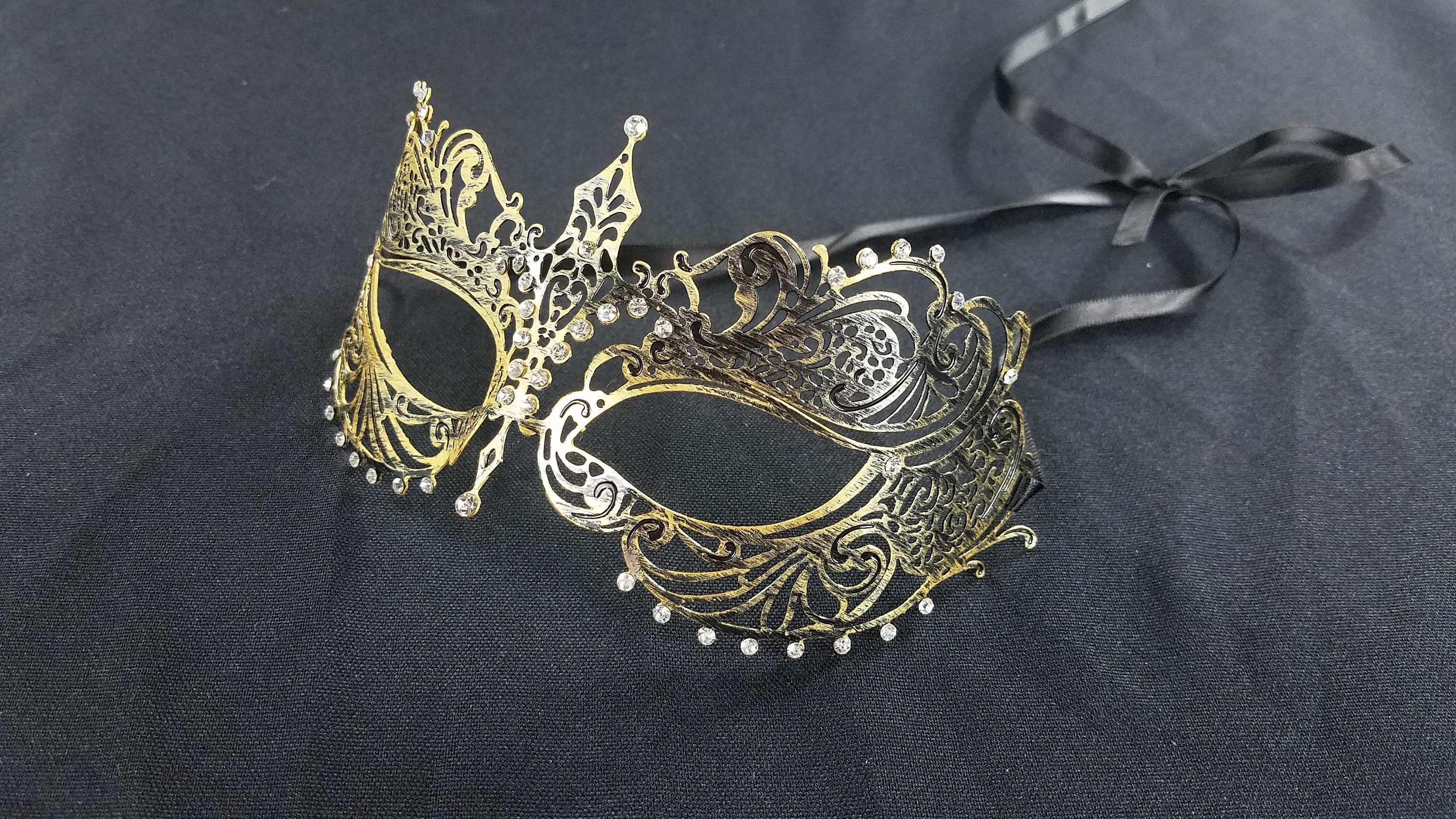 Silver Venetian Masquerade Metal Mask with Clear Rhinestones