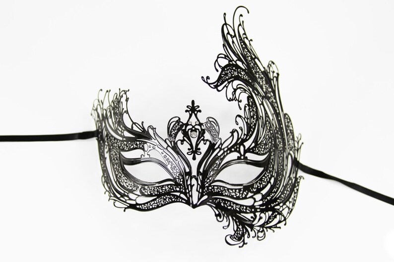 White Womens Beautiful Phoenix Laser-Cut Metal Venetian Masquerade Mask