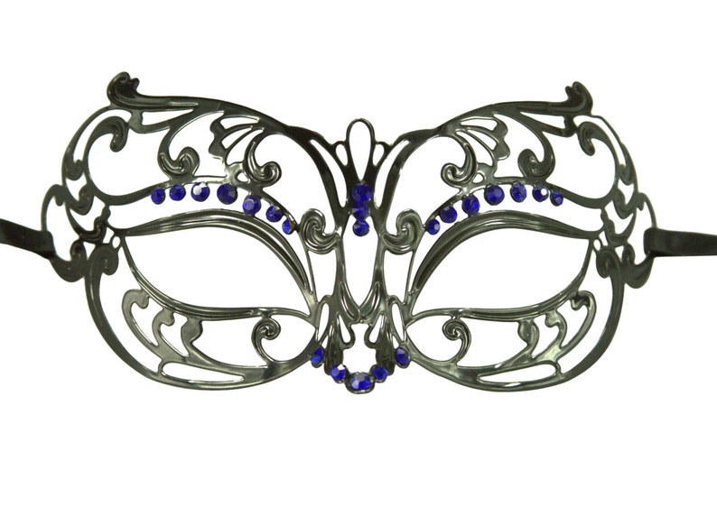 Wedding BB007BLBK Black Venetian Masquerade Mask with Blue Rhinestone Phantom of the Opera Inspired Unisex Mardi Gras