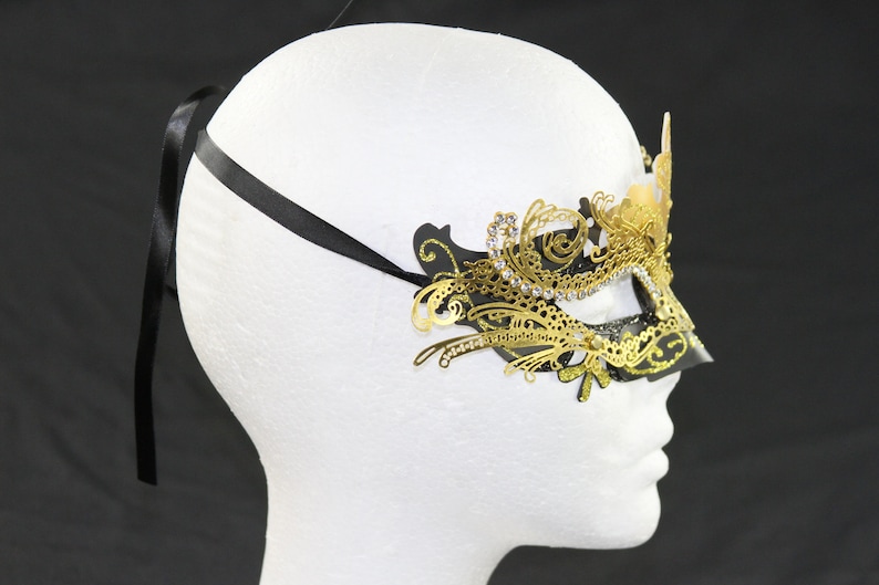 Wedding Prom MEP001BKGD Classic Black /& Gold Venetian Masquerade Mask Glitter Mask with Gold Laser Cut Metal Design Mardi Gras