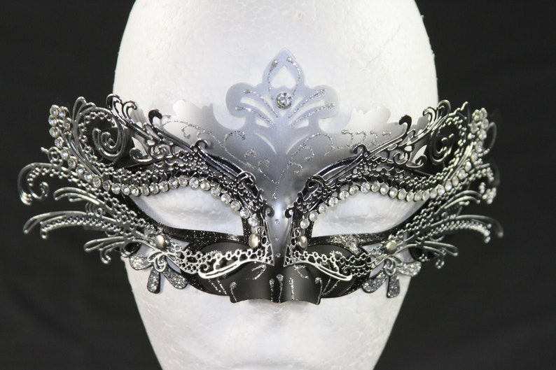 Prom Classic Black /& Silver Venetian Masquerade Mask Glitter Mask with Silver Laser Cut Metal Design Wedding Mardi Gras MEP001BKSL
