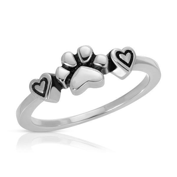 Sterling Silver 925 Dog Paw & Hearts Ring Animal Lover Jewelry, Puppy Pet Paw Ring, Minimal Jewelry, Adorable Pet Ring  R105