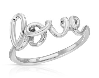 Sterling Silver 925 Love Ring Valentines Day Silver Jewelry for Women Love Script Stackable Ring for her R200