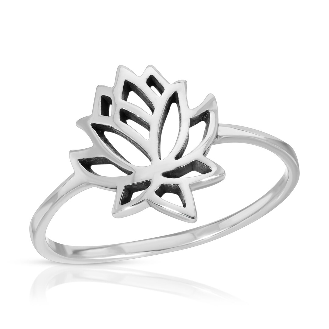 Sterling Silver 925 Lotus Ring Vintage Style Floral Ring for Women
