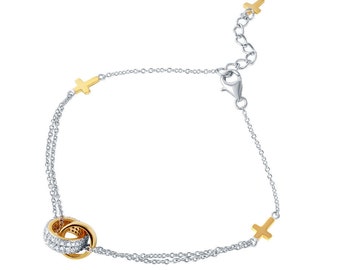 Sterling Silver 925 Multi Color Bracelet, CZ Gold Plated Hoop Cross Bracelet For Women & Girls, High Fashion Bracelet B06
