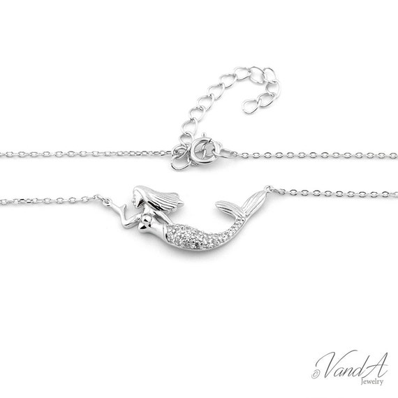 Jewelry Pilot Sterling Silver Cubic Zirconia CZ Swimming Mermaid Charm Pendant Necklace Jewelry Pilot Sterling Silver Cubic Zirconia CZ Swimming Mermaid Charm Pendant Necklace