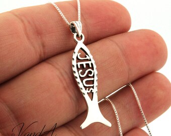 Sterling Silver 925 Fish Religious Necklace Religious Pendant Christmas Gift Ichthus Necklace Christian Fish Jesus Fish Symbol necklace N150