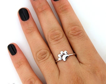 Sterling Silver 925 Dog Paw silver Ring Animal Lover Ring Puppy Pet Paw Ring R72